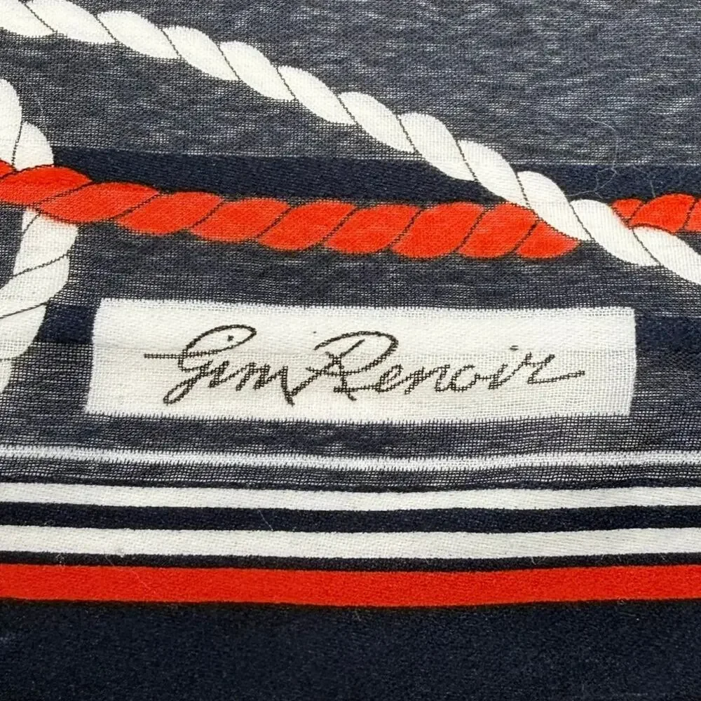 Gim Renoir Nautical Sailboat Scarf Navy Red White Vintage 1970s 80s Square